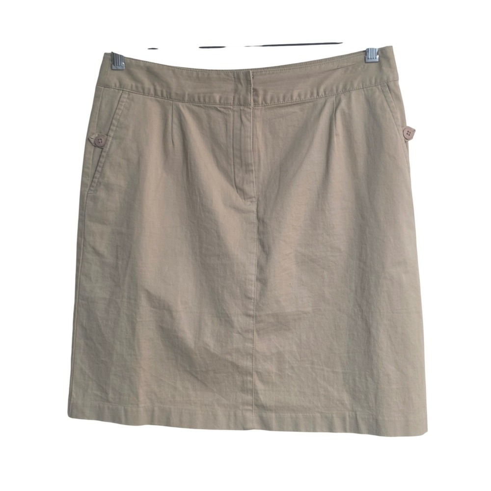 Talbots Petites Khaki Stretch Pencil Skirt Tan Cotton Blend Size 10P Knee Length